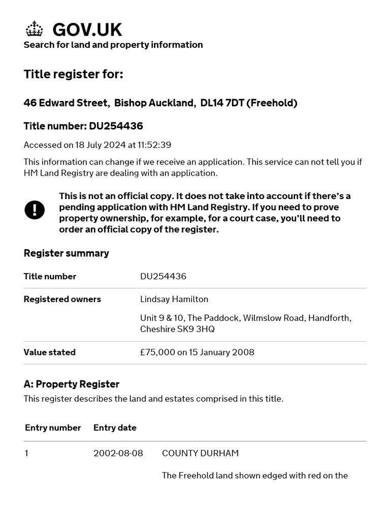2024 07 18 summary of title du254436 gov uk pdf fee simple land law