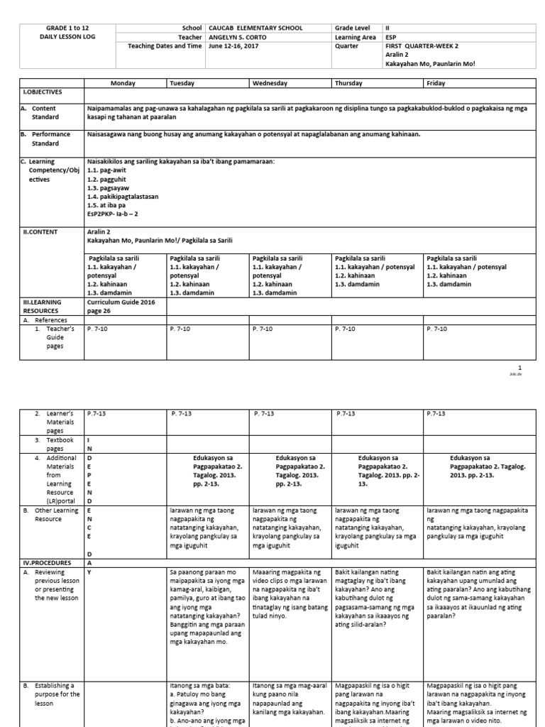 Esp DLL Quarter 1 Week 2 | PDF