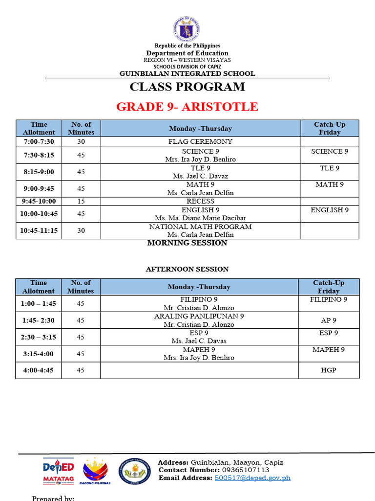 Grade 9 Class Program - Guinbialan School | PDF | Philippines
