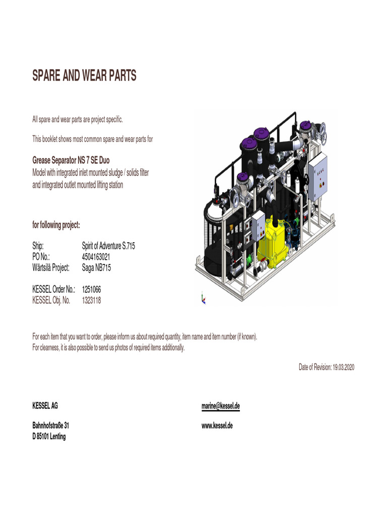 Spare Parts for Grease Separator NS 7 SE Duo | PDF | Valve | Pump