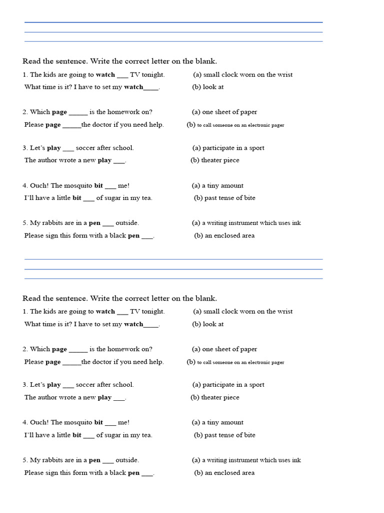 Homonyms Exercise for Kids | PDF | Home & Garden