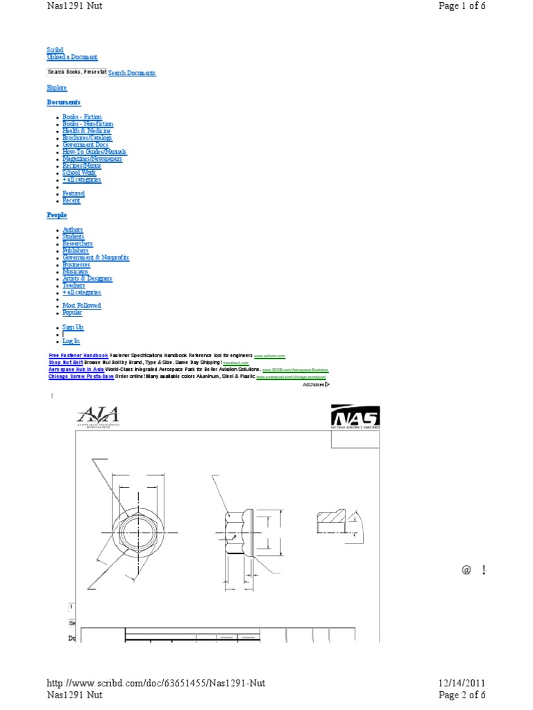 Nas1291 Nut | PDF | Screw | Computing