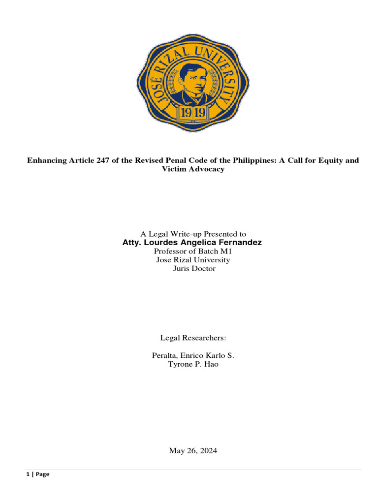 Revising Article 247 for Victim Equity | PDF | Crimes | Crime & Violence