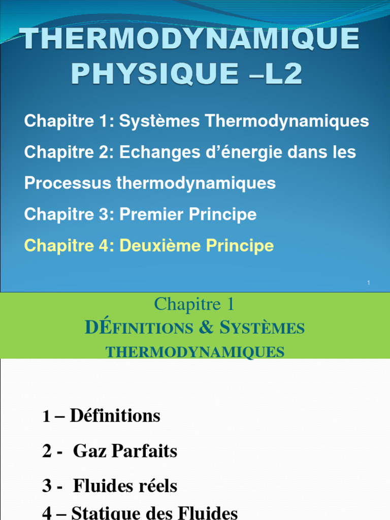 Deuxième Principe de la Thermodynamique | PDF | Thermodynamique | Pression
