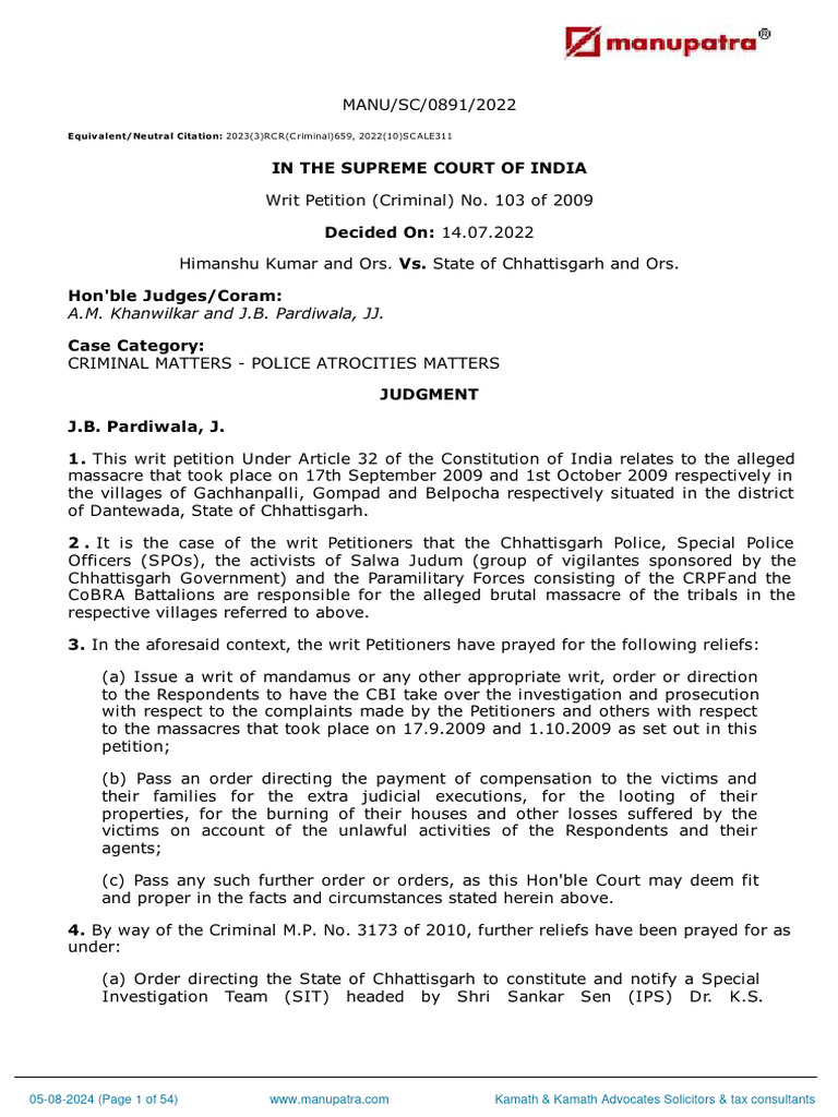 Himanshu Kumar and Ors Vs State of Chhattisgarh ...