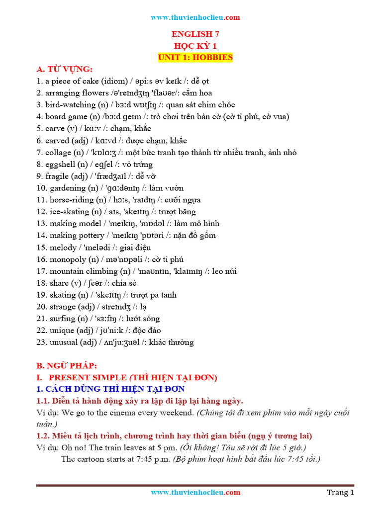 BTTHCS TA7 Unit 1 | PDF