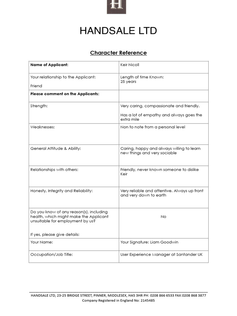 Character Reference Letter | PDF