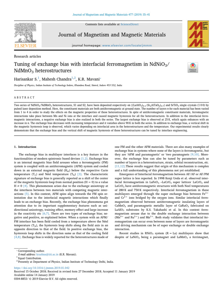 Tuning Exchange Bias in NdNiO3/NdMnO3 Heterostructures | PDF ...