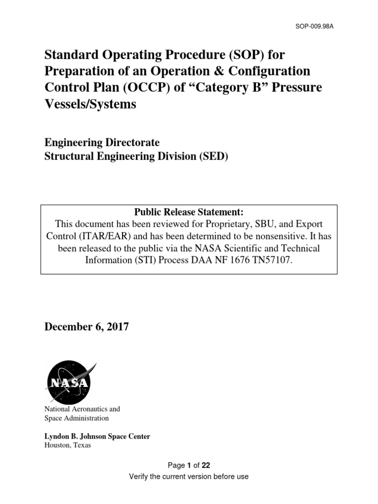 OCCP SOP for Category B Pressure Vessels | PDF | Valve | System