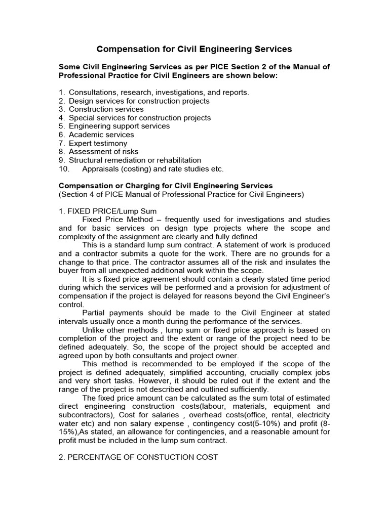 Compensation For Civil Engineering Services | PDF | Salary | Cost