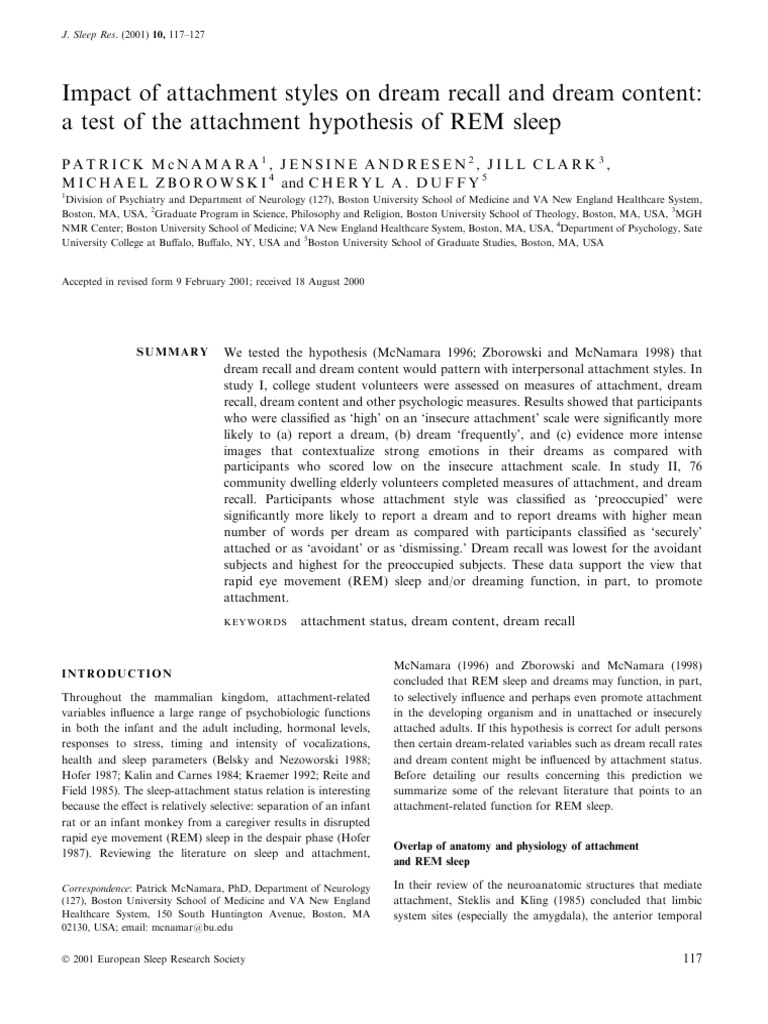 Attachment Styles and Dream Recall Effects | PDF | Attachment Theory ...