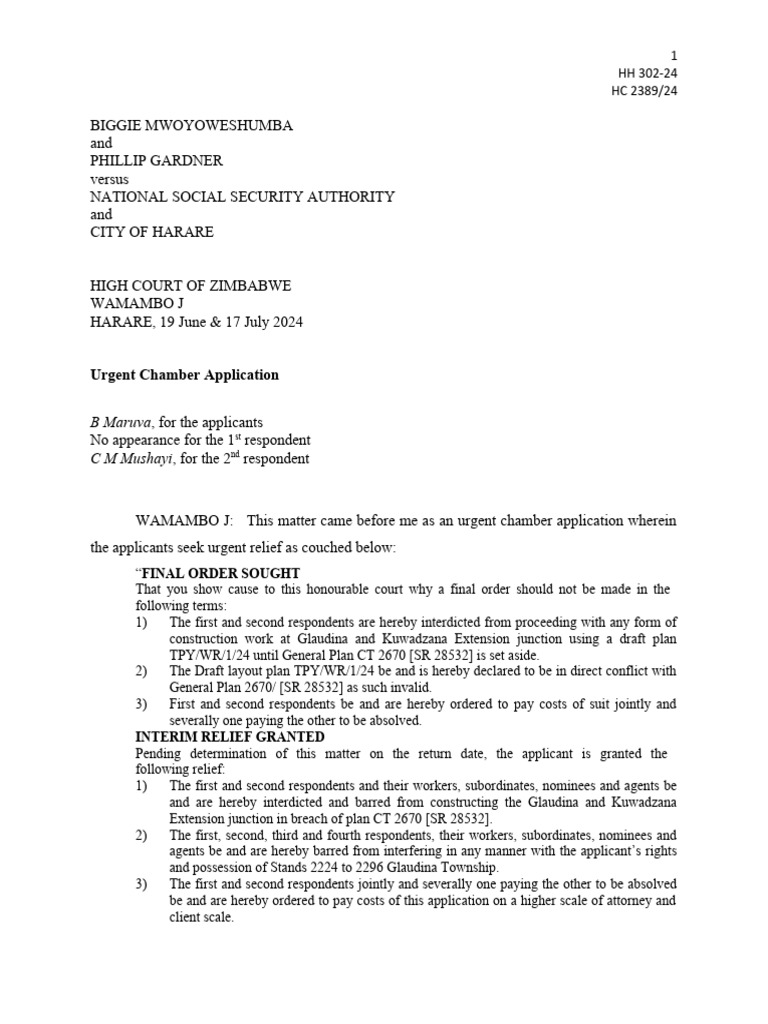 Mwoyoweshumba and Another V National Social Security Authority (302 of ...