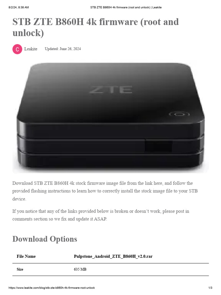 firmware stb zte b860h paling ringan