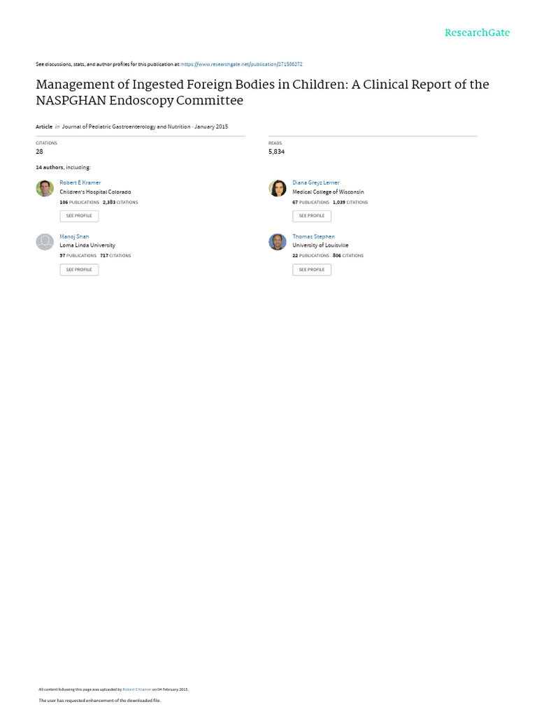 Ingested Foreign Bodies in Children | PDF | Endoscopy | Esophagus