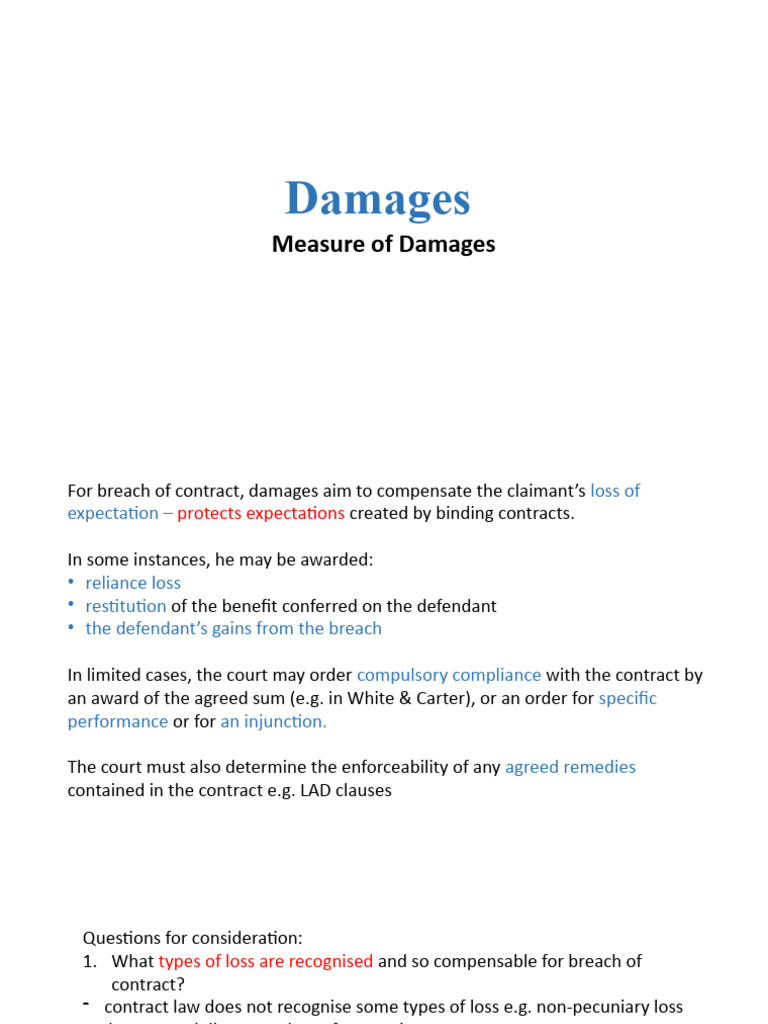 Understanding Contract Damages Measures | PDF | Damages | Breach Of ...