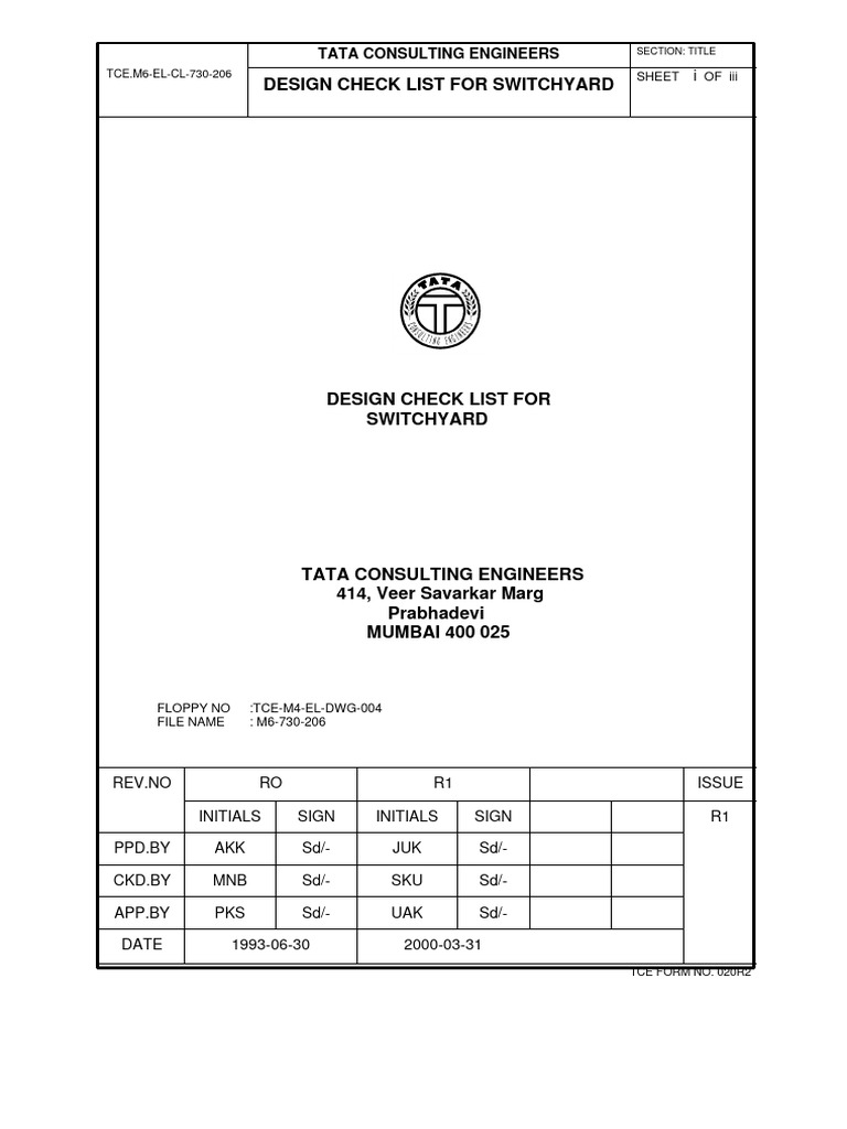 Switchyard Design Checklist Guide | PDF | Electrical Substation ...