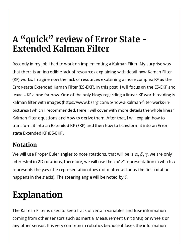 Error State Extended Kalman Filter Guide | PDF | Normal Distribution ...