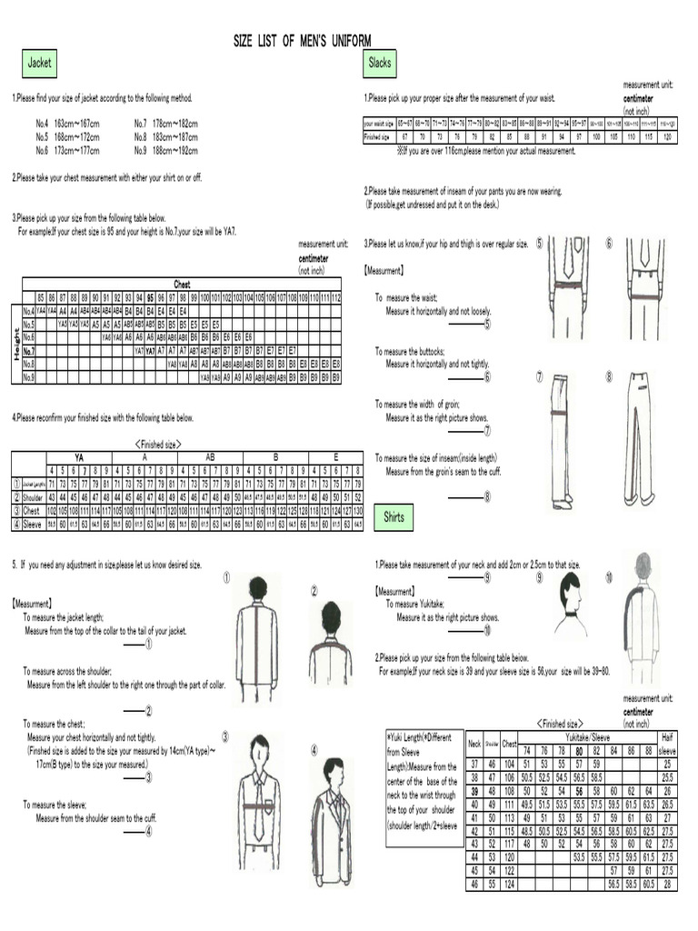 【Men's Uniform】How to choose the correct size for your uniform | PDF ...