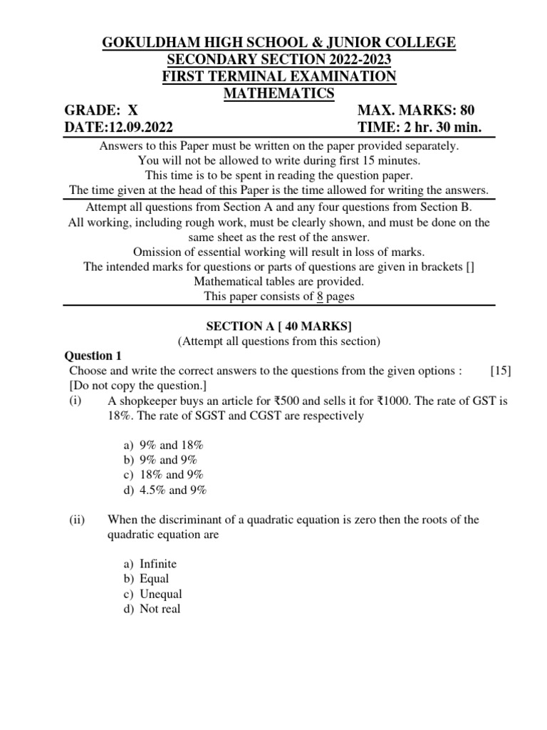 Math QP Important For Class 10 Boards | PDF | Quadratic Equation | Algebra