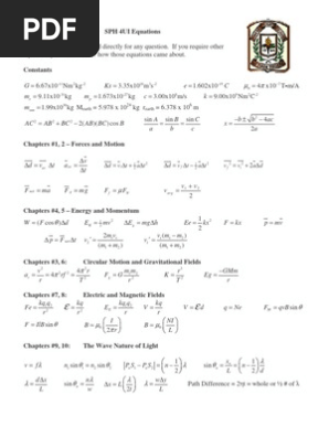 Spice Of Lyfe Physics Formula Sheet Grade 12 Pdf