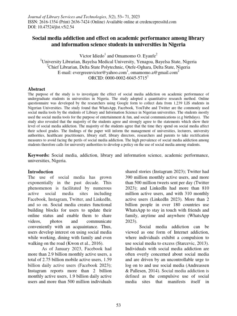 Social Media Addiction and Effect On Academic Performance Among Library ...