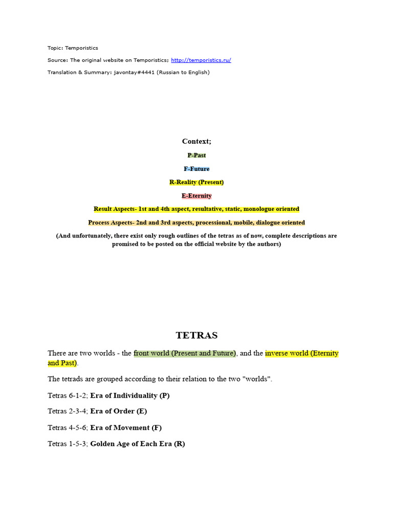 Temporistics Tetras Briefly Pdf