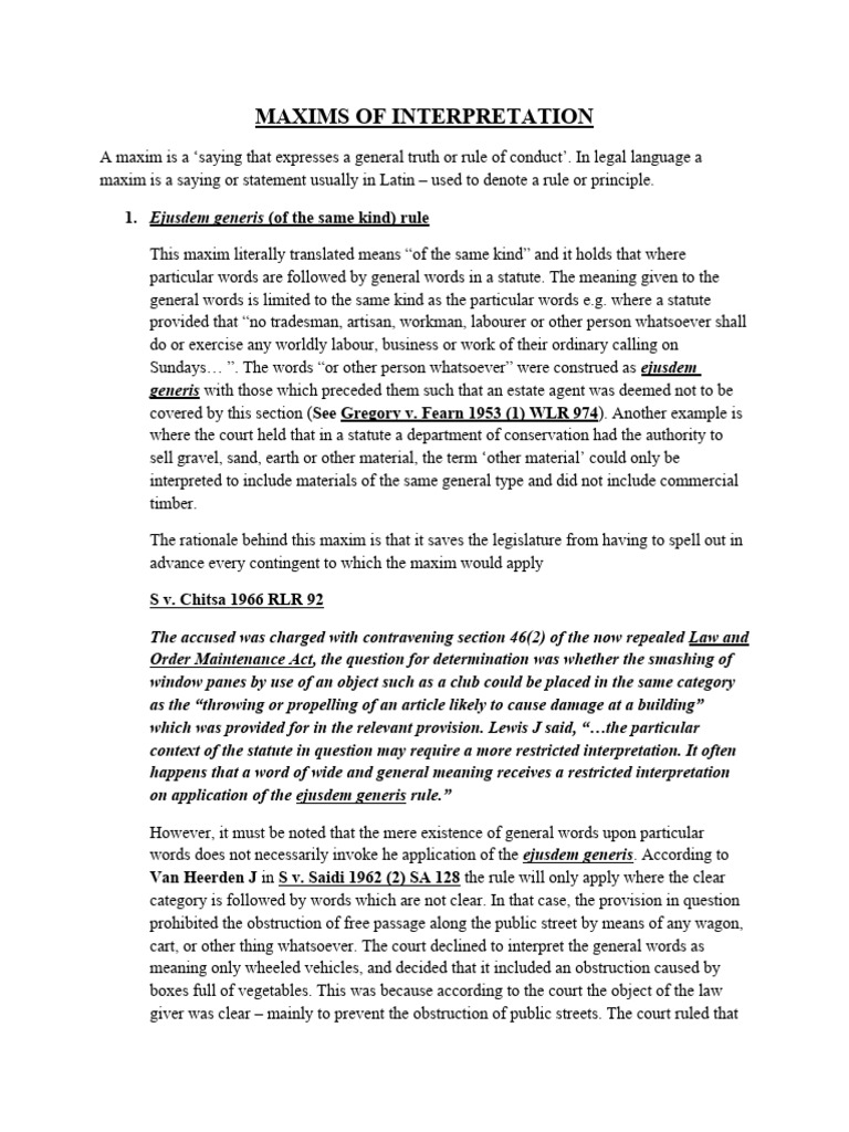 Maxims of Statutory Interpretation | PDF | Precedent | Statutory ...
