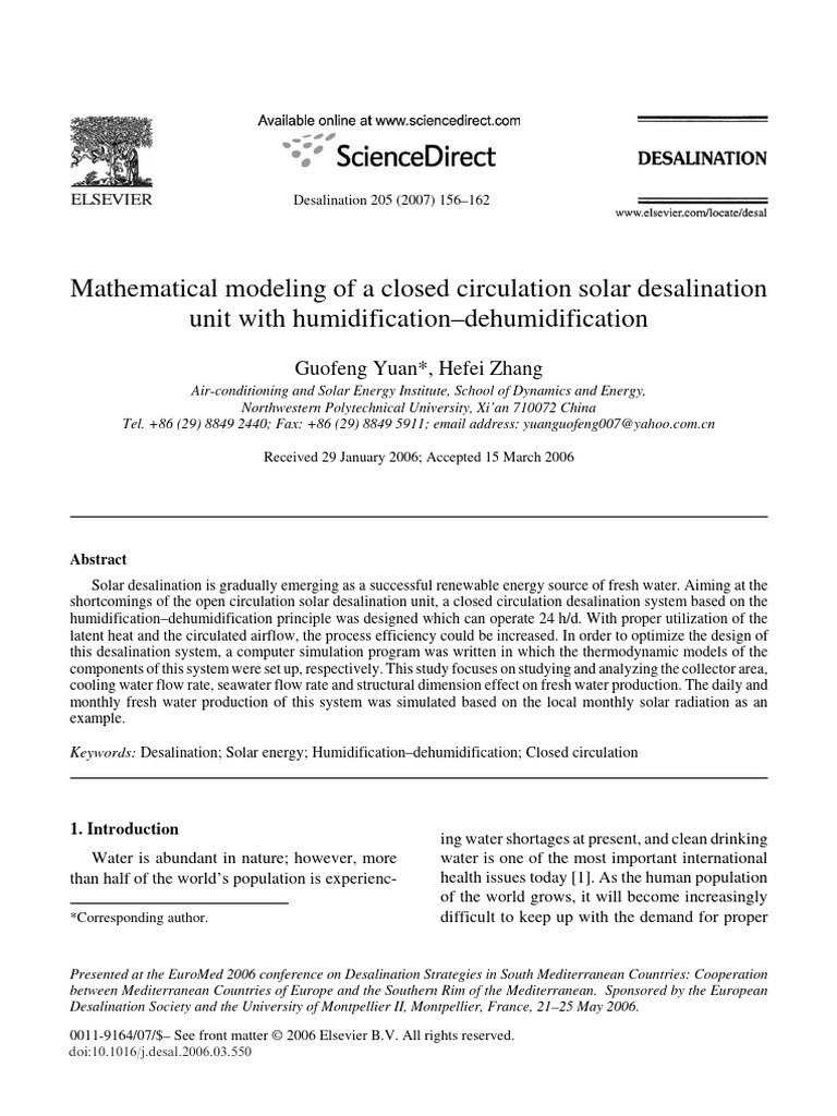 Solar Desalination System Modeling | PDF | Desalination | Humidity