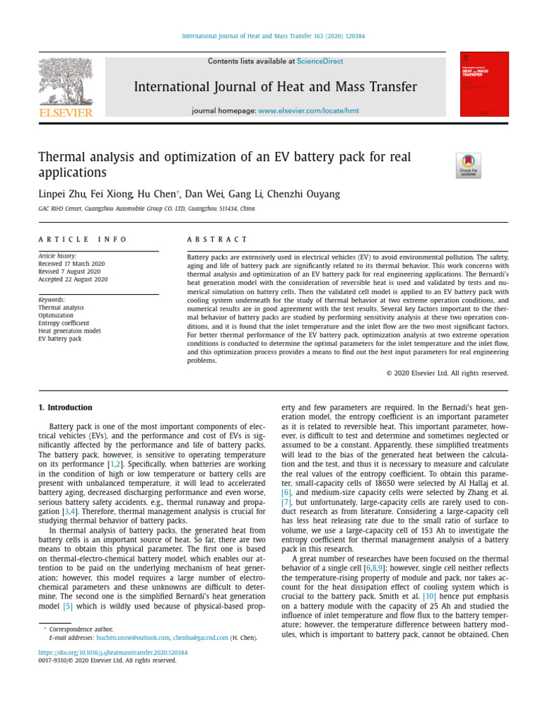 Thermal Optimization of EV Battery Packs | PDF | Heat | Temperature