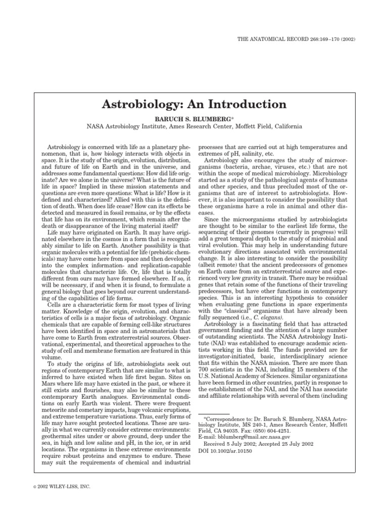 Astrobiology An Introduction Pdf Life Astrobiology