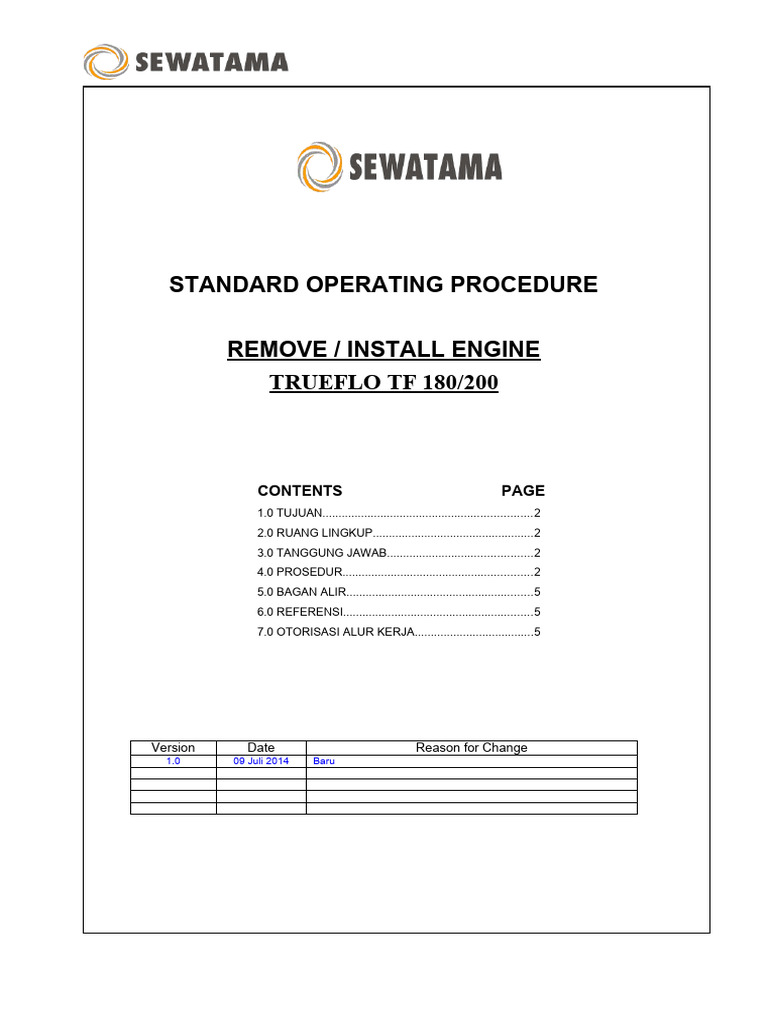 SOP Pemasangan Engine Trueflo TF 180/200 | PDF