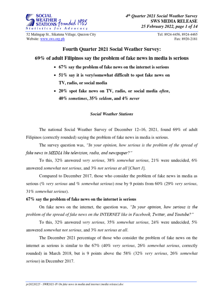 Fake News Concerns Among Filipinos | PDF | Social Media | Popular ...