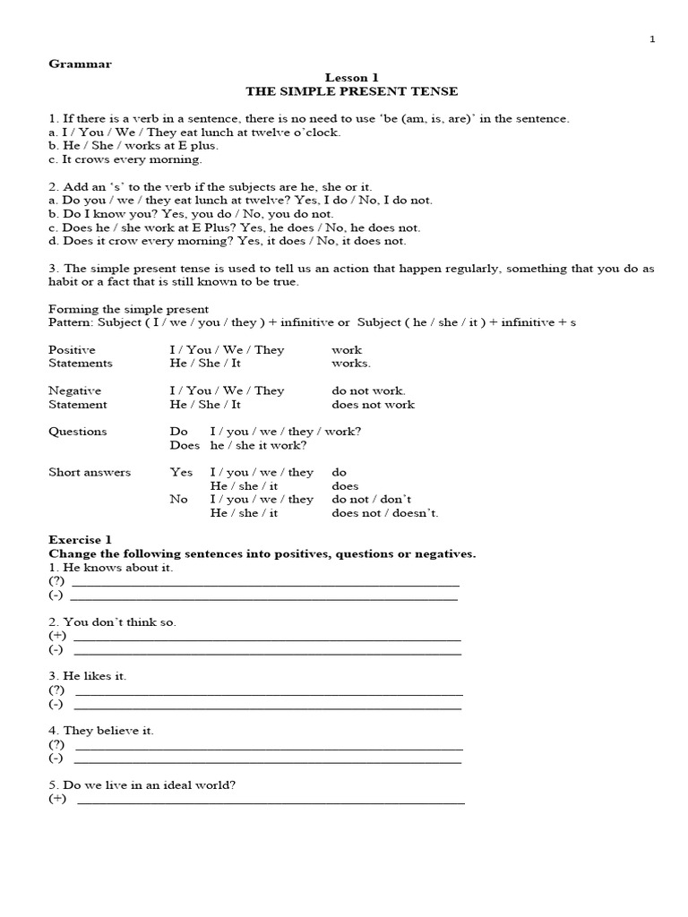 Simple Present and Past Tense Guide | PDF | Perfect (Grammar ...