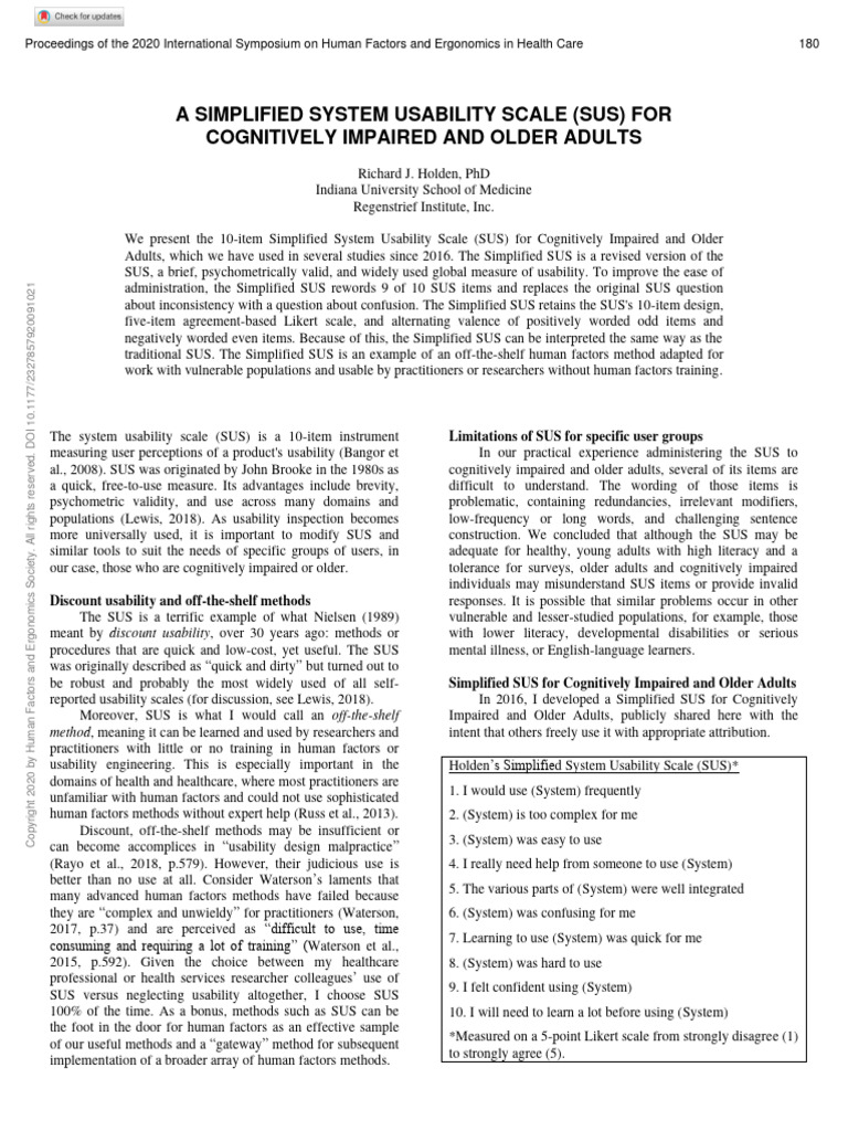A Simplified System Usability Scale (Sus) For Cognitively Impaired and ...