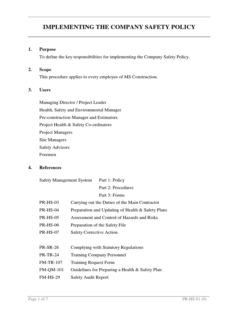 Company Safety Policy Implementation Guide | PDF | Occupational Safety ...