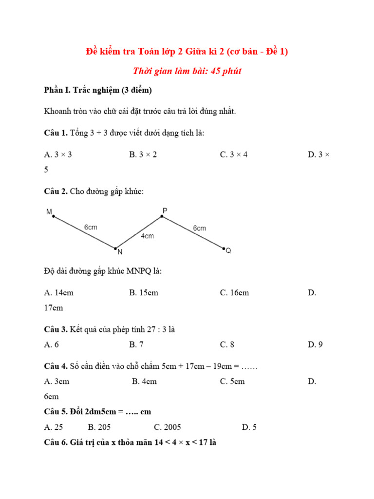 Tron Bo de Thi Hoc Ki 2 Mon Toan Lop 2 | PDF
