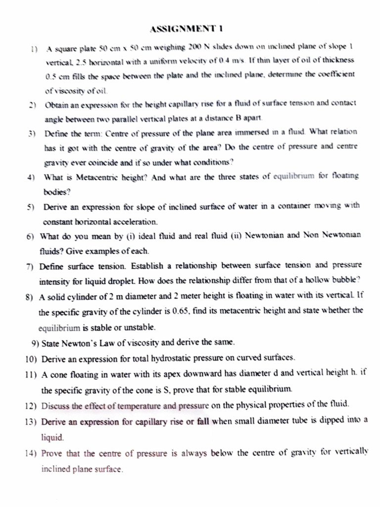 Assignment Pdf Pressure Buoyancy