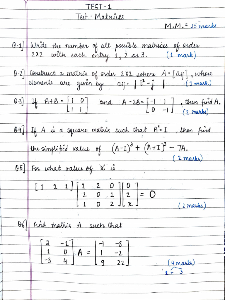 Matrices Test 1 | PDF