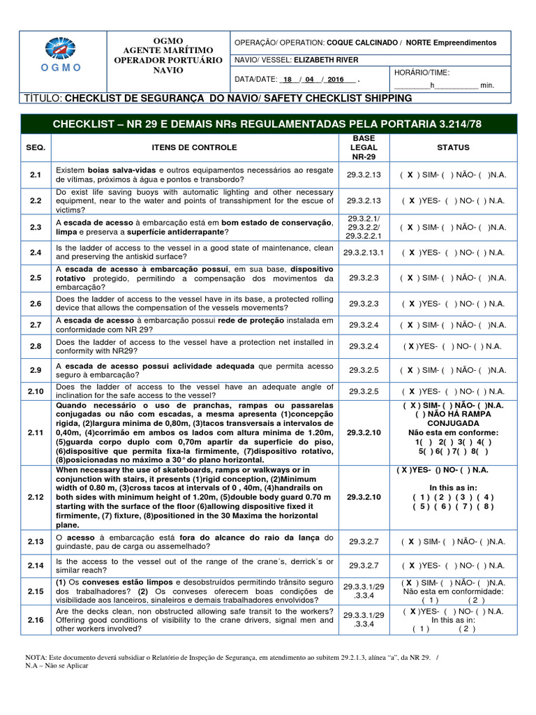 Checklist de Segurança Marítima 2016 | PDF | Transporte ...