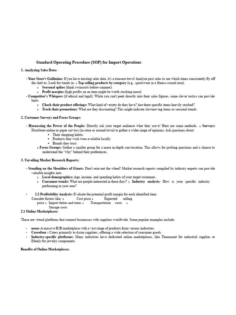 SOP for Import Operations Analysis | PDF | Supply Chain | Product ...