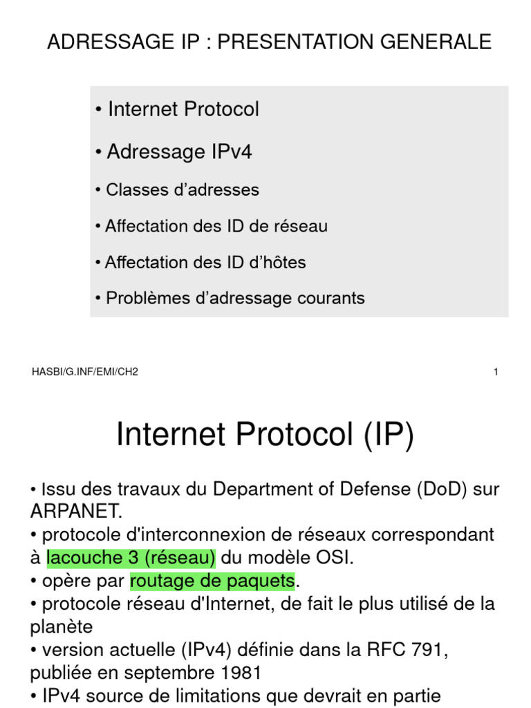 Présentation de l'adressage IP | PDF | Adresse IP | Protocoles Internet