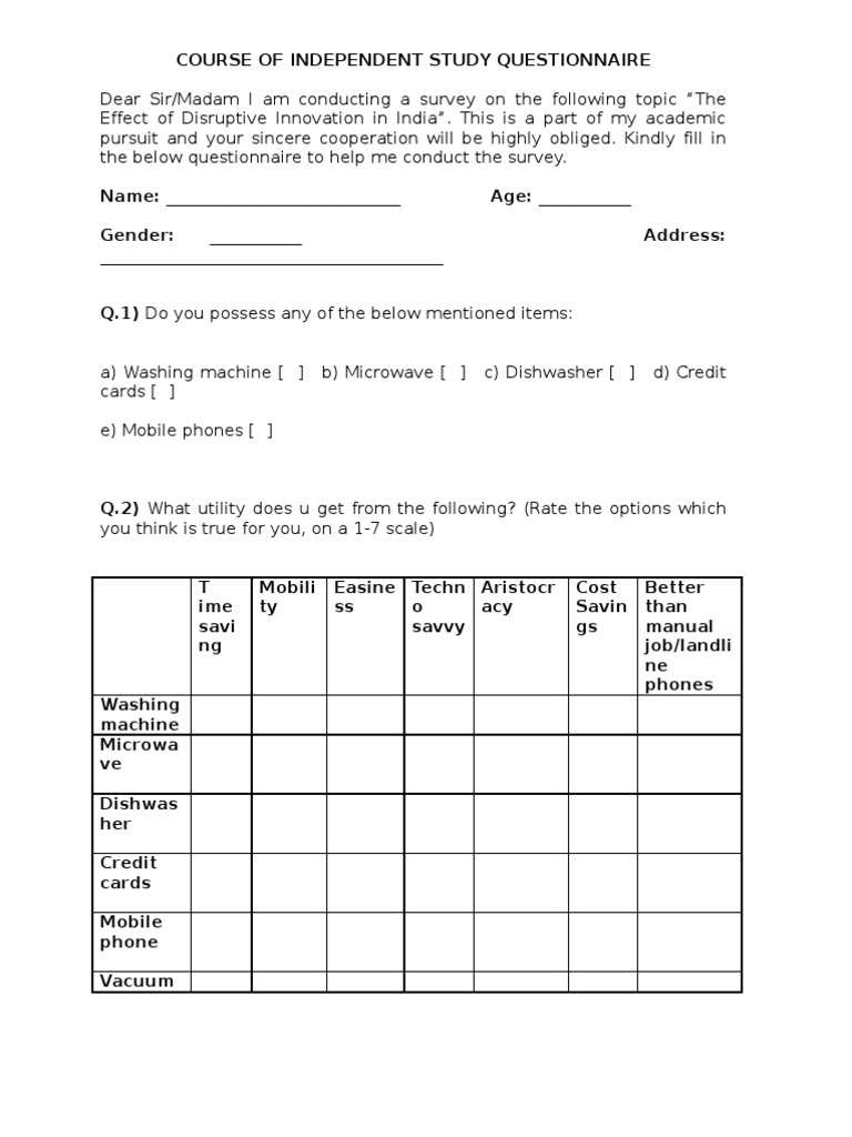Course of Independent Study Questionnaire | PDF | Business