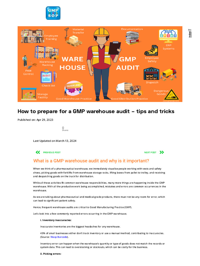 GMP Warehouse Audit Preparation Tips | PDF | Warehouse | Audit