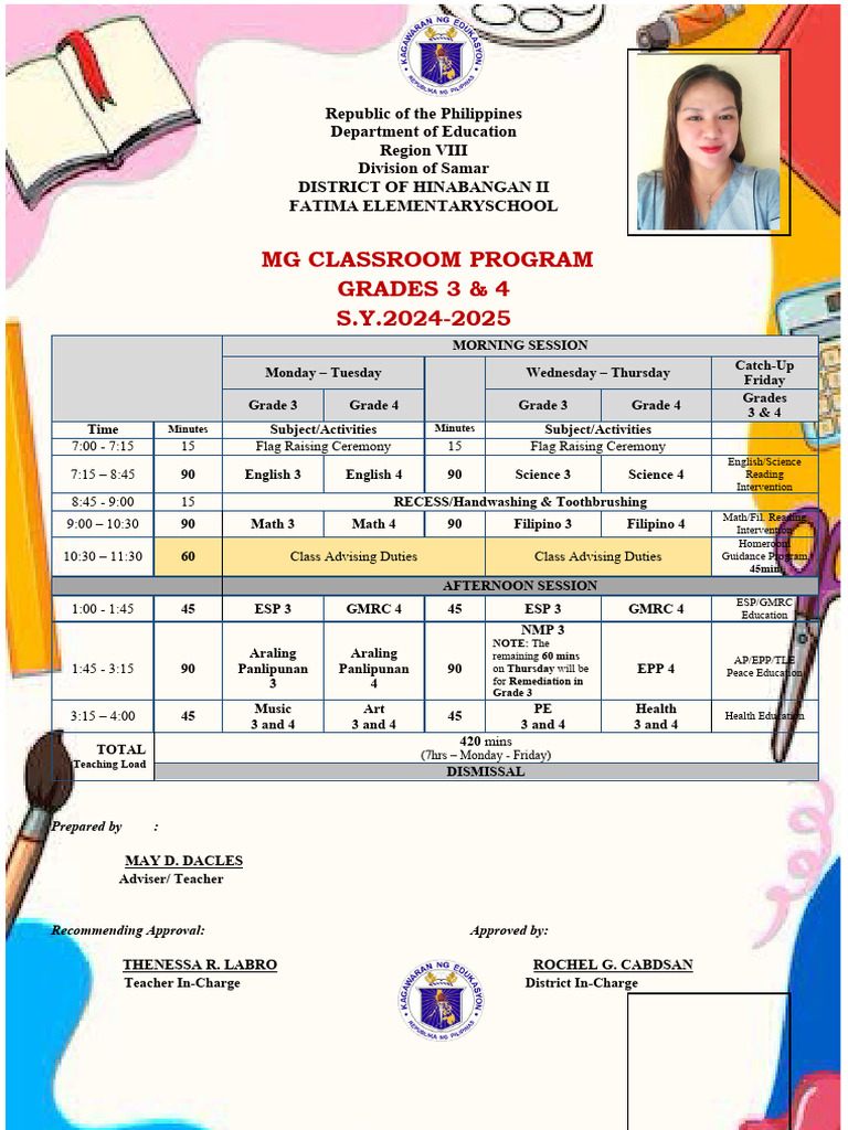 MG Class Program Schedule 34 | PDF | Schools | Educational Institutions