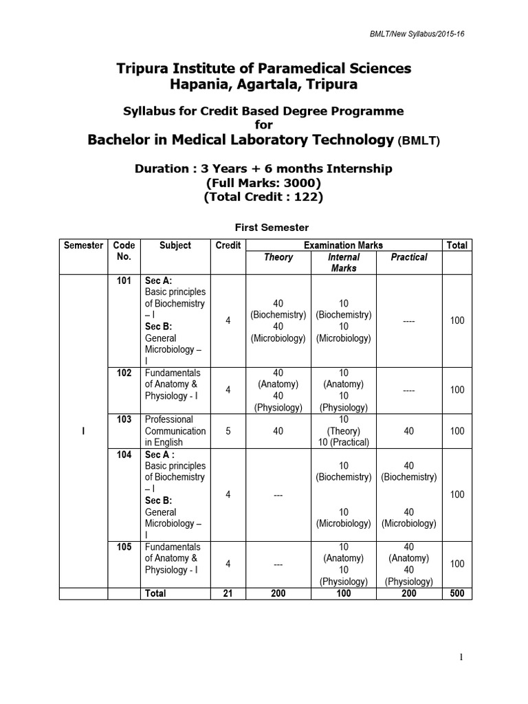 BMLT Syllabus Overview 2015-16 | PDF | Computer Data Storage | Staining