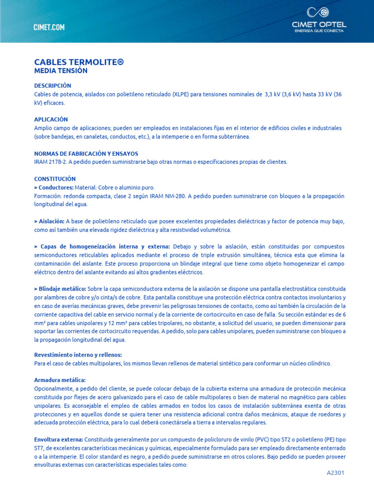 Cimet Optel Hoja Técnica 15 Termolite MT Iram 2178 2 A2301 | PDF ...