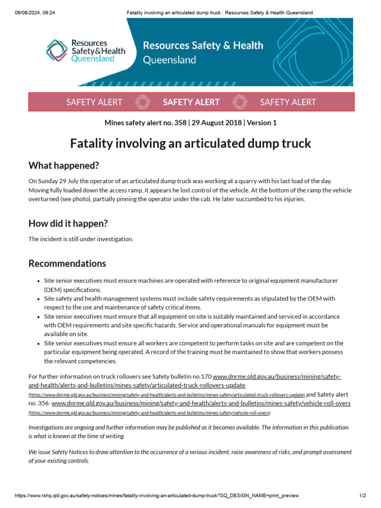 Fatality Involving An Articulated Dump Truck - Resources Safety ...