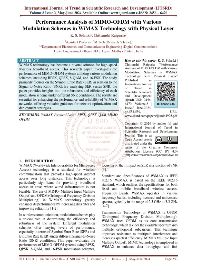 Performance Analysis of MIMO OFDM With Various Modulation Schemes in ...