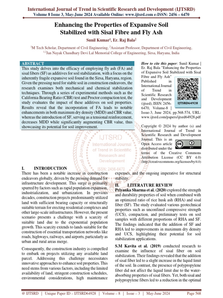 Enhancing The Properties of Expansive Soil Stabilized With Sisal Fibre ...