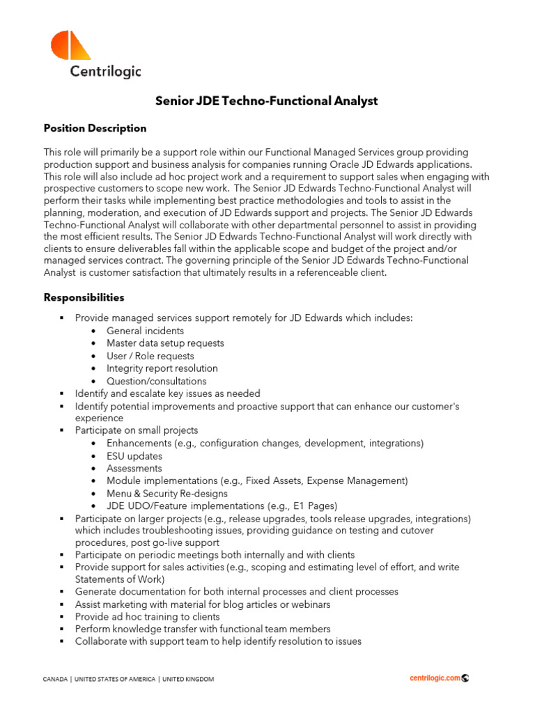 Senior JDE Techno-Functional Analyst Role | PDF | Depreciation | Sales